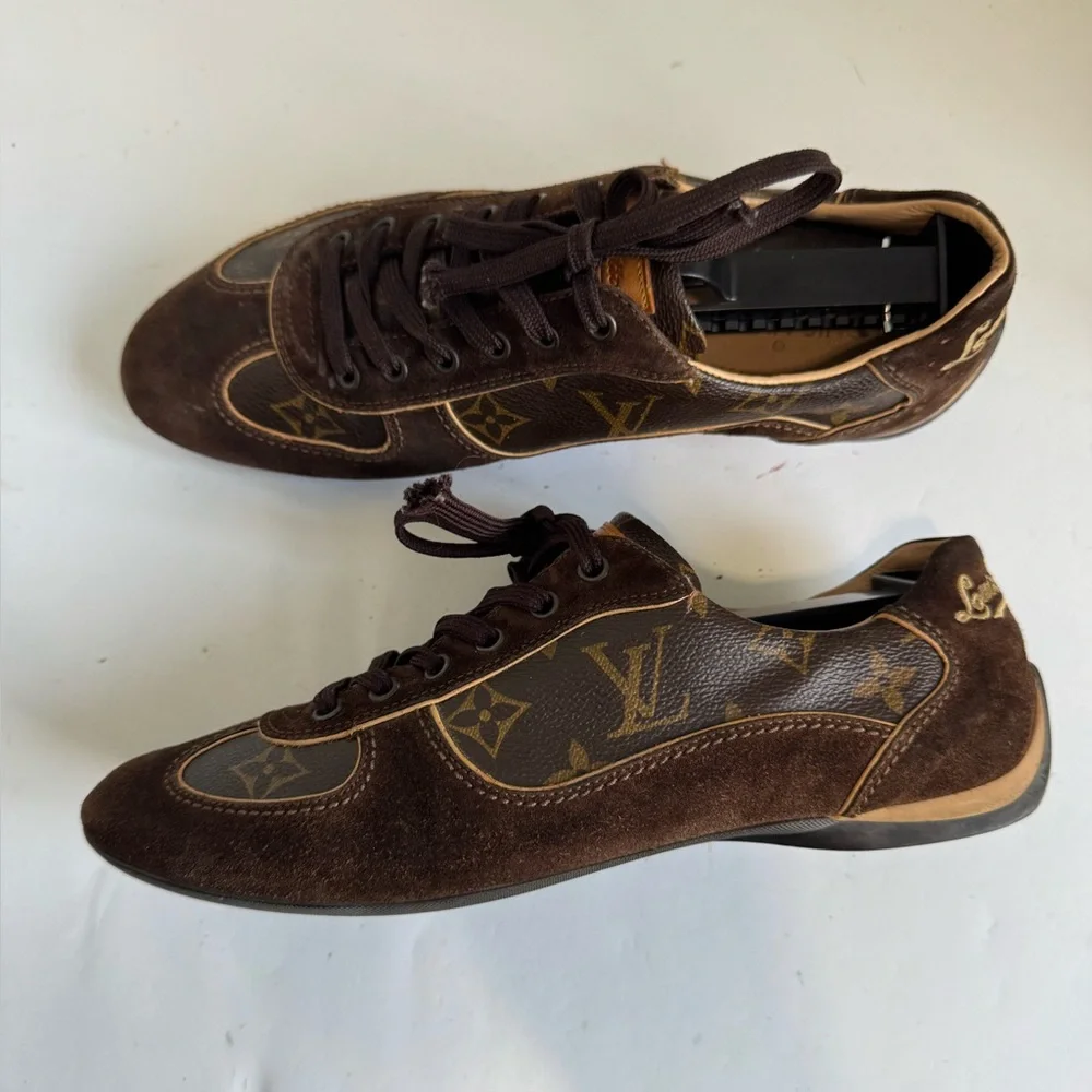 Louis Vuitton Brown Suede And Monogram Canvas Energie Sneakers Size 37.5